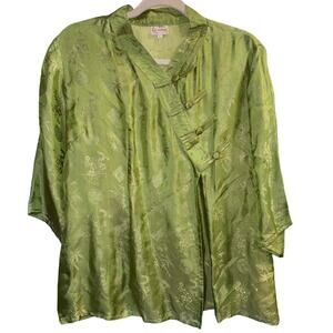 100% SILK JACQUARD|‎ VINTAGE RED BLOSSOM| WOMENS KIMONO STYLE TOP| SIZE LARGE